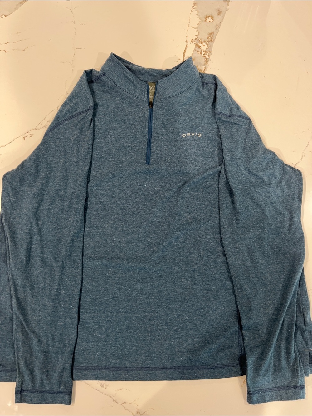 Orvis Heathered Blue Quarter-Zip Performance Pullover-light weight XXL